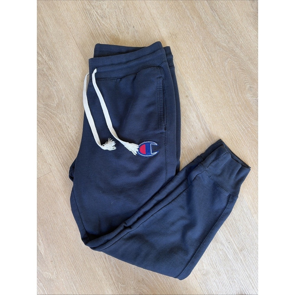 VTG Champion Sweatpants Mens Large Navy Blue Big C Logo Joggers Fleece 90s Y2K